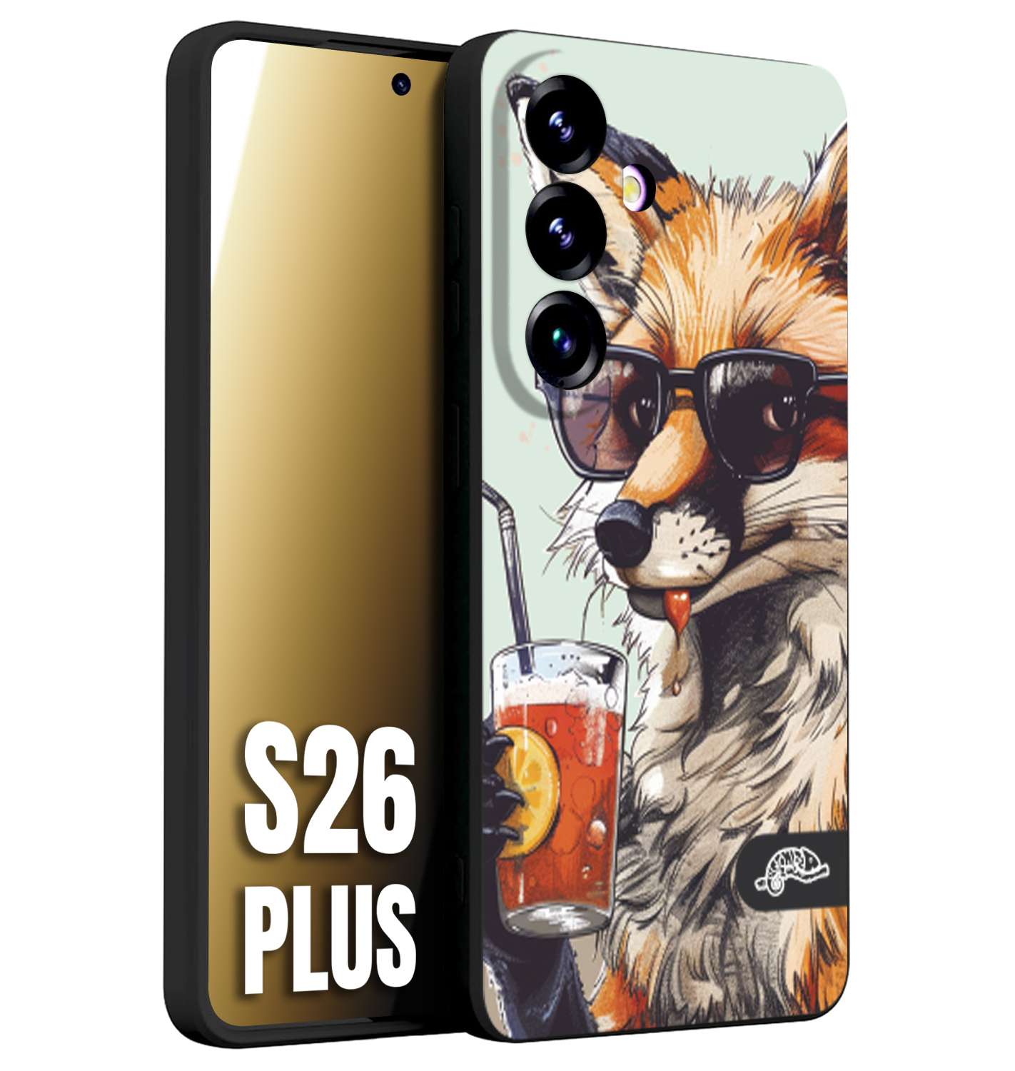 CUSTOMIZZA - Custodia cover nera morbida in tpu compatibile per Samsung S26 PLUS estate disegnata cocktails animali simpatici fox volpe negroni