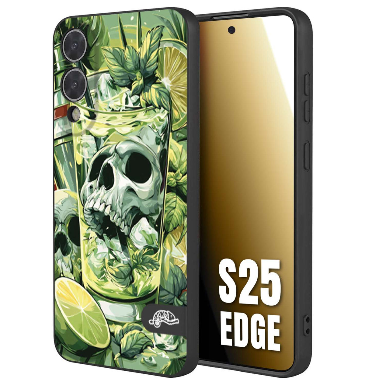 CUSTOMIZZA - Custodia cover nera morbida in tpu compatibile per Samsung S25 EDGE Mojito cocktail teschio illustrazione drink lime menta ghiacci tropicale street art