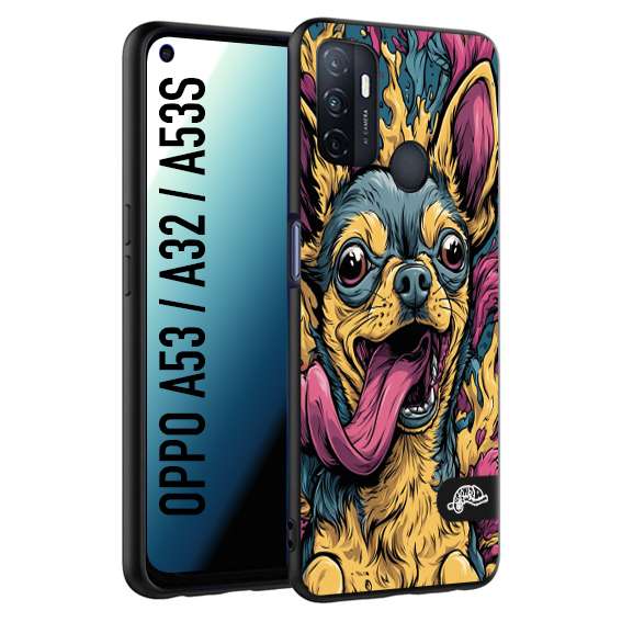 CUSTOMIZZA - Custodia cover nera morbida in tpu compatibile per Oppo A53 - A32 - A53S Chihuahua illustrazione cane pop art cane street art cartone animato