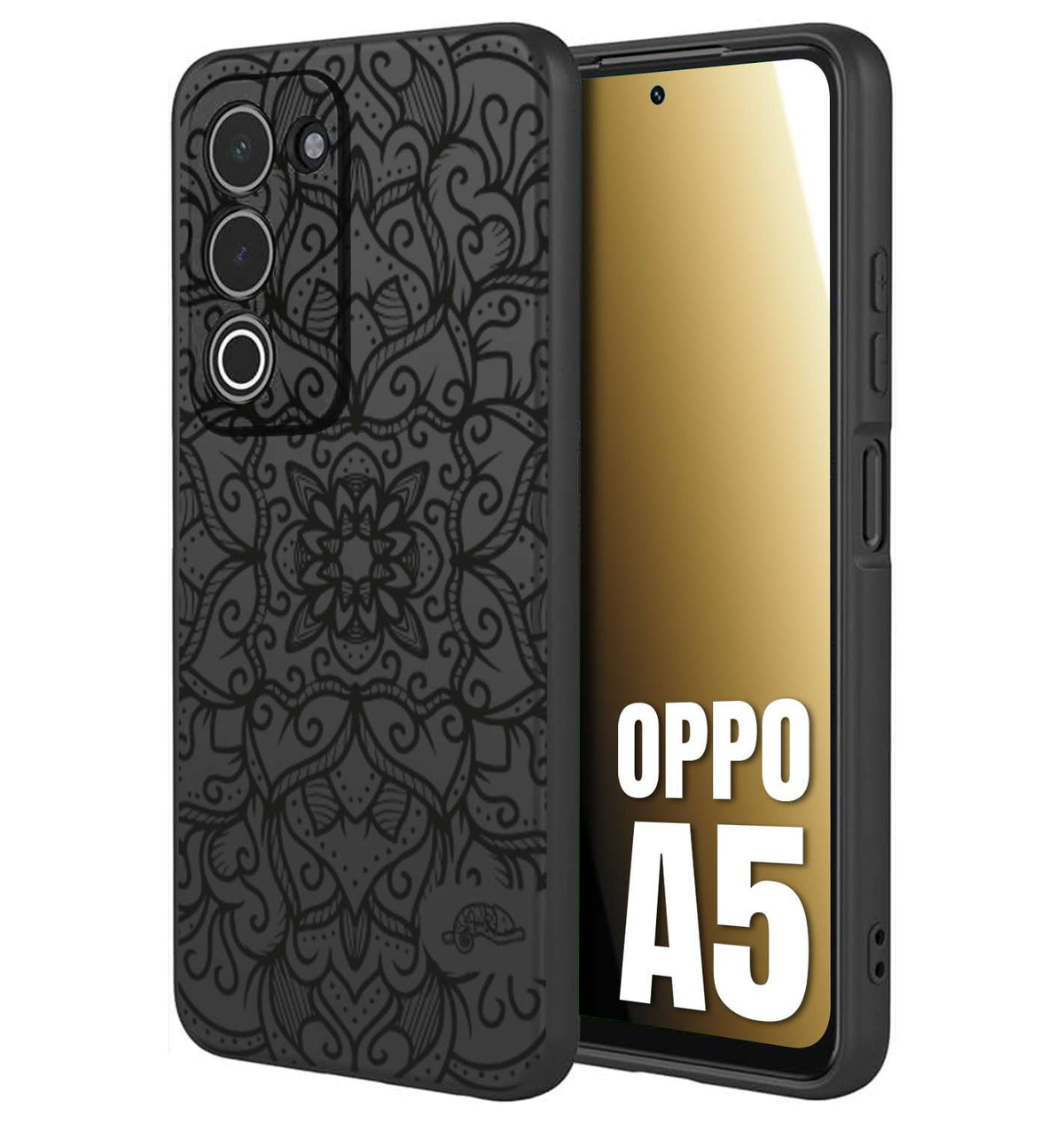 CUSTOMIZZA - Custodia cover nera morbida in tpu compatibile per Oppo A5 mandala nero fiore vedo non vedo donna