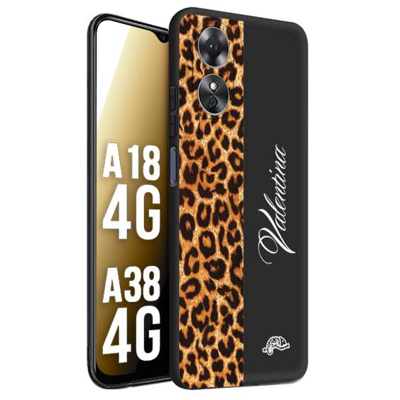 CUSTOMIZZA - Custodia cover nera morbida in tpu compatibile per Oppo A18 4G - A38 4G custom nome scritta leopardato maculato donna marrone leopard