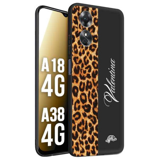 CUSTOMIZZA - Custodia cover nera morbida in tpu compatibile per Oppo A18 4G - A38 4G custom nome scritta leopardato maculato donna marrone leopard