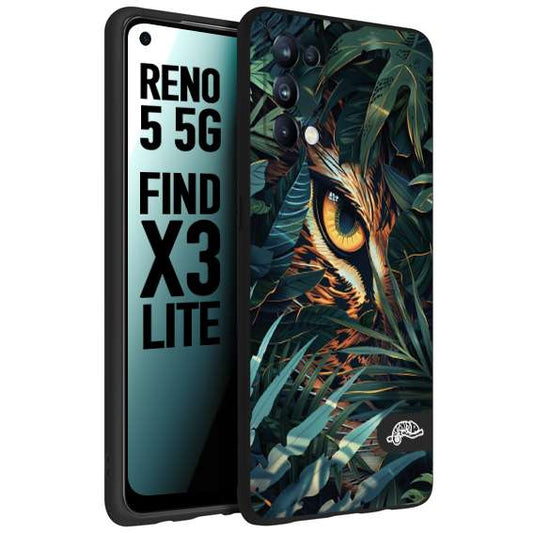 CUSTOMIZZA - Custodia cover nera morbida in tpu compatibile per Oppo Reno 5 5G animali color giungla tropicale occhio di giaguaro felino disegnato