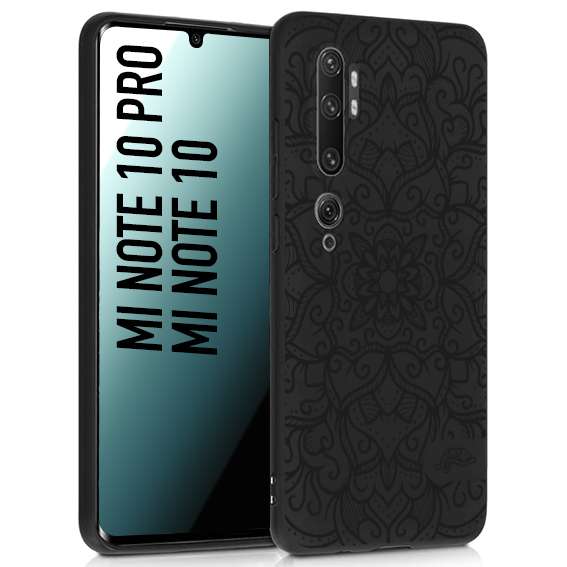 CUSTOMIZZA - Custodia cover nera morbida in tpu compatibile per Xiaomi Mi Note 10 - Mi Note 10 Pro mandala nero fiore vedo non vedo donna