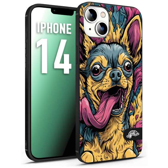CUSTOMIZZA - Custodia cover nera morbida in tpu compatibile per iPhone 14 Chihuahua illustrazione cane pop art cane street art cartone animato