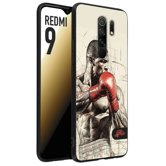 CUSTOMIZZA - Custodia cover nera morbida in tpu compatibile per Xiaomi Redmi 9 pugilato pugili disegno tattoo guantoni box sport ring