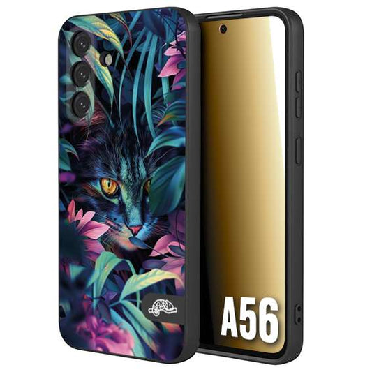 CUSTOMIZZA - Custodia cover nera morbida in tpu compatibile per Samsung A56 5G animali color giungla tropicale occhio di gatto colori vibranti disegnato