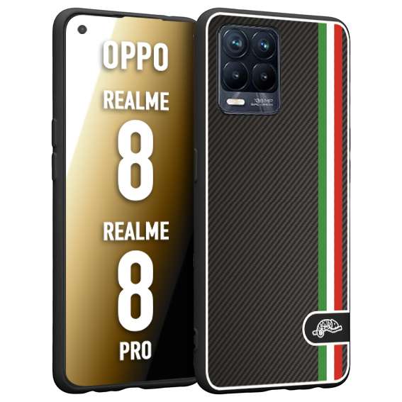 CUSTOMIZZA - Custodia cover nera morbida in tpu compatibile per Realme 8 - 8 PRO effetto fibra di carbonio bandiera Italia made in Italy