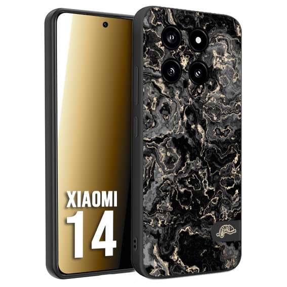 CUSTOMIZZA - Custodia cover nera morbida in tpu compatibile per Xiaomi 14 effetto marmo marble nero black venature dorato pietra