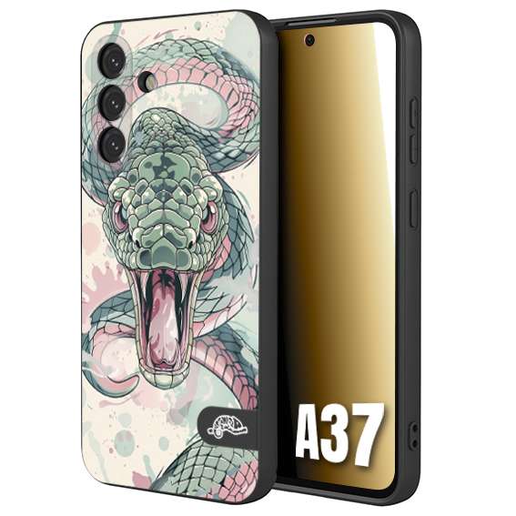 CUSTOMIZZA - Custodia cover nera morbida in tpu compatibile per Samsung A37 snake pink green serpente tatuaggio tattoo disegnato a mano