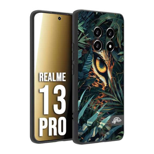 CUSTOMIZZA - Custodia cover nera morbida in tpu compatibile per Realme 13 PRO animali color giungla tropicale occhio di giaguaro felino disegnato