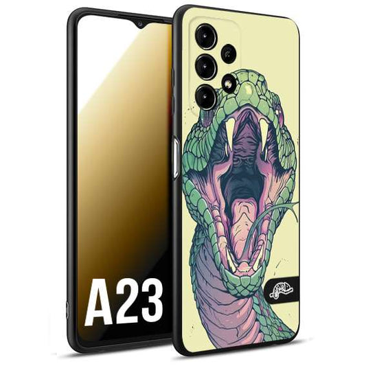 CUSTOMIZZA - Custodia cover nera morbida in tpu compatibile per Samsung A23 snake yellow green serpente tatuaggio tattoo disegnato a mano