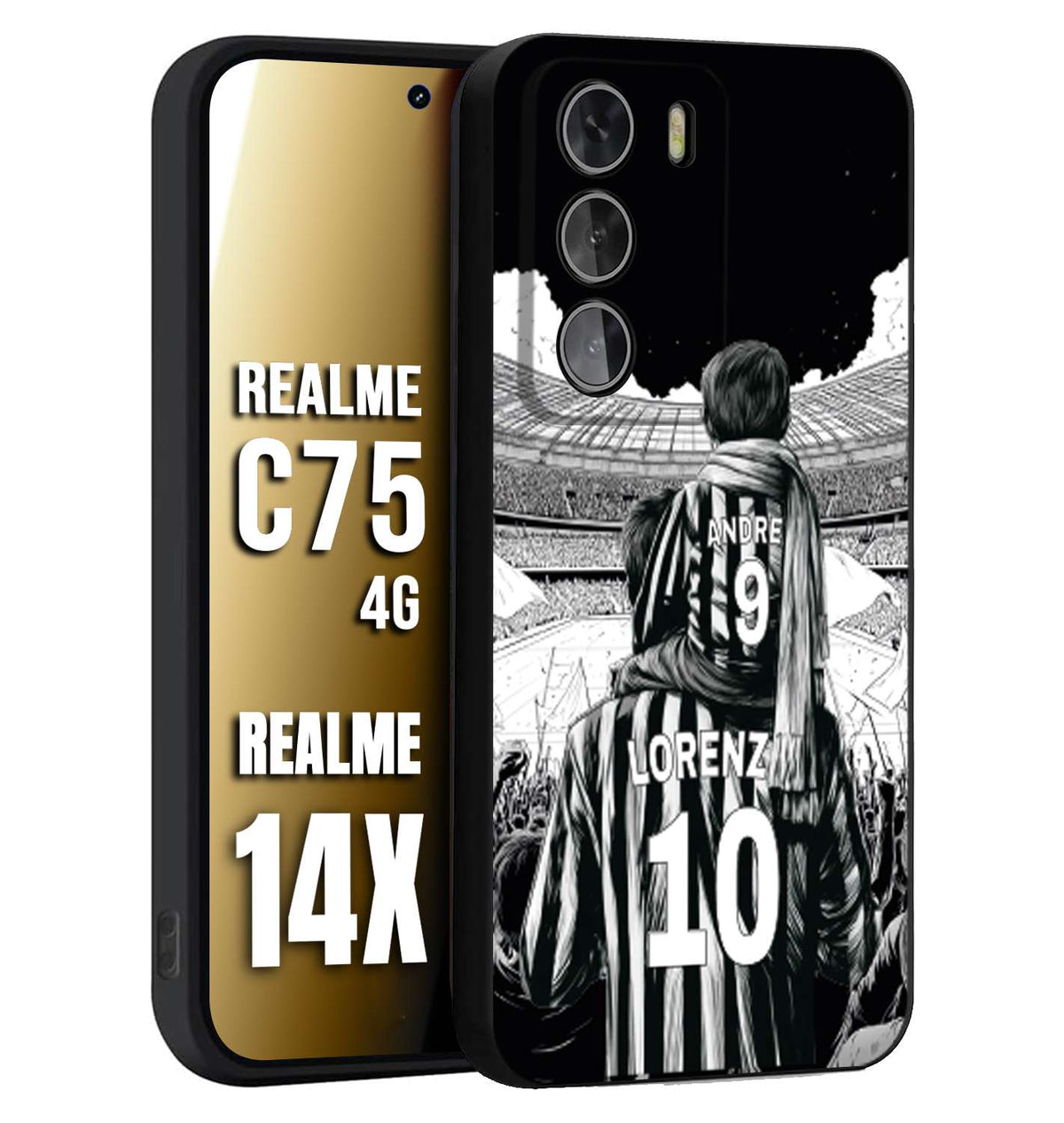 CUSTOMIZZA - Custodia cover nera morbida in tpu compatibile per Realme 14X - C75 4G personalizzata calcio football nome e numero calciatori bianconeri bianca e nera