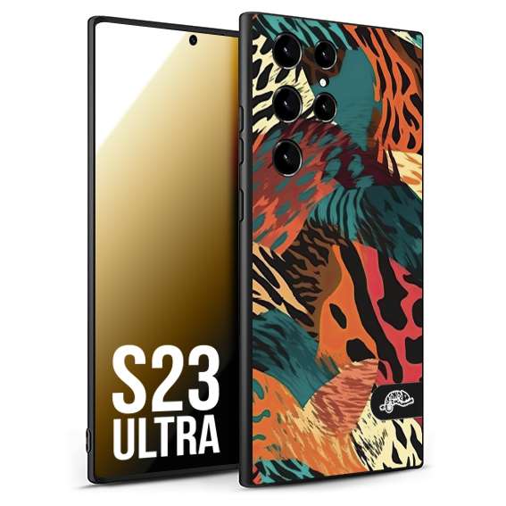 CUSTOMIZZA - Custodia cover nera morbida in tpu compatibile per Samsung S23 ULTRA leopardato tigrato tiger colorata summer arancio verde fucsia