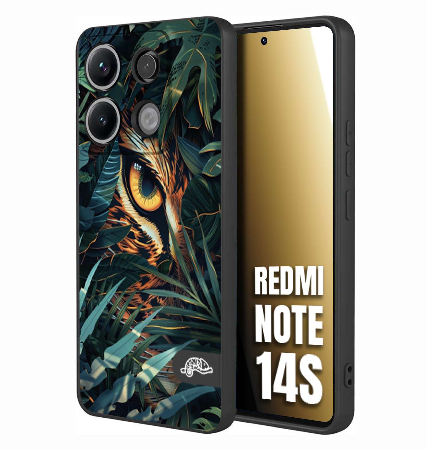 CUSTOMIZZA - Custodia cover nera morbida in tpu compatibile per Xiaomi Redmi Note 14S animali color giungla tropicale occhio di giaguaro felino disegnato