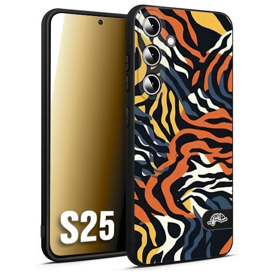 CUSTOMIZZA - Custodia cover nera morbida in tpu compatibile per Samsung S25 leopardato maculato tigrato tiger colorata gialla blu arancio