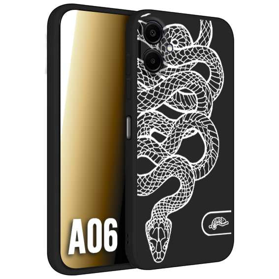CUSTOMIZZA - Custodia cover nera morbida in tpu compatibile per Samsung A06 serpente snake bianco a rilievo disegnato tattoo tatuaggio
