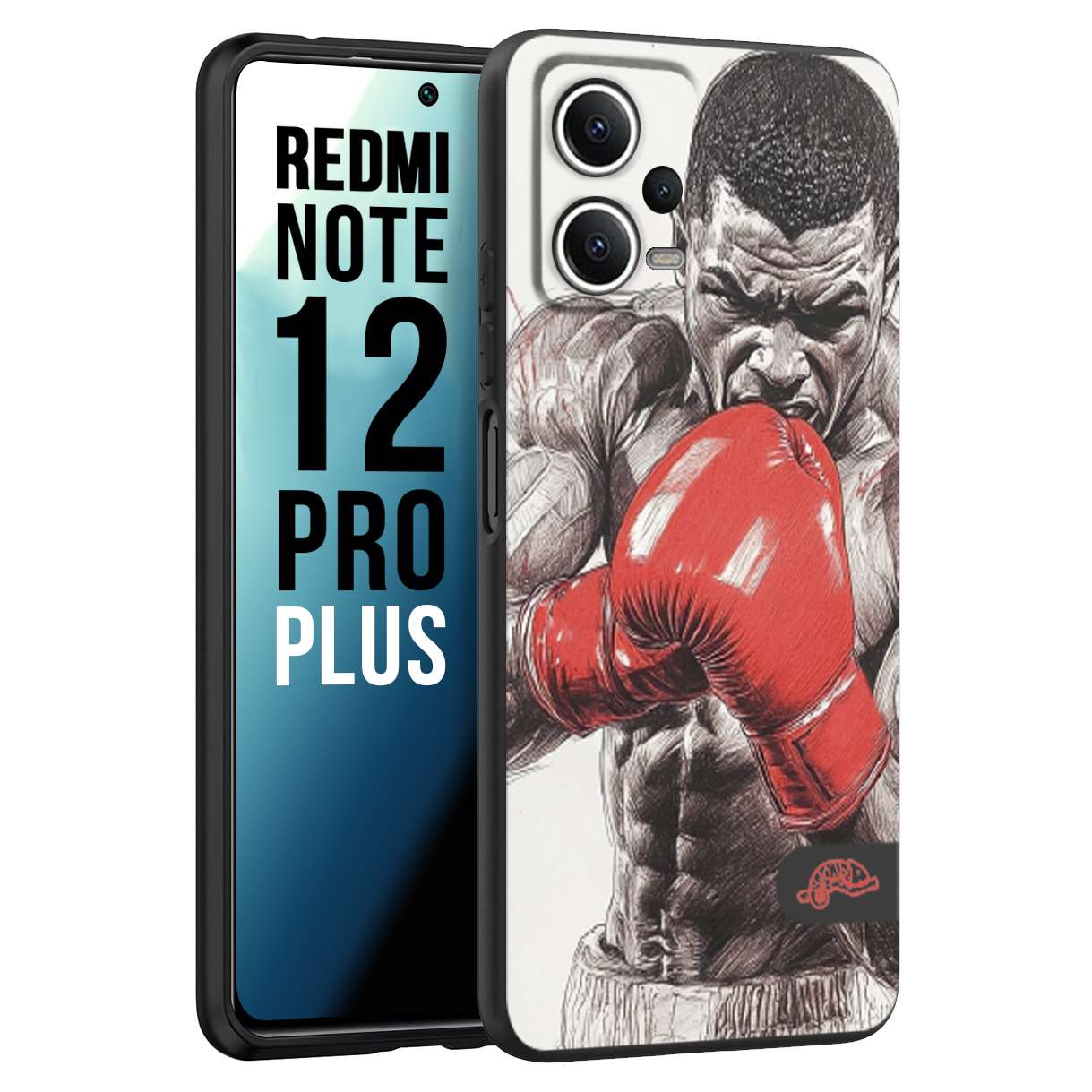 CUSTOMIZZA - Custodia cover nera morbida in tpu compatibile per Xiaomi Redmi Note 12 PRO PLUS pugilato pugili disegno tattoo guantoni box pesi massimi gancio