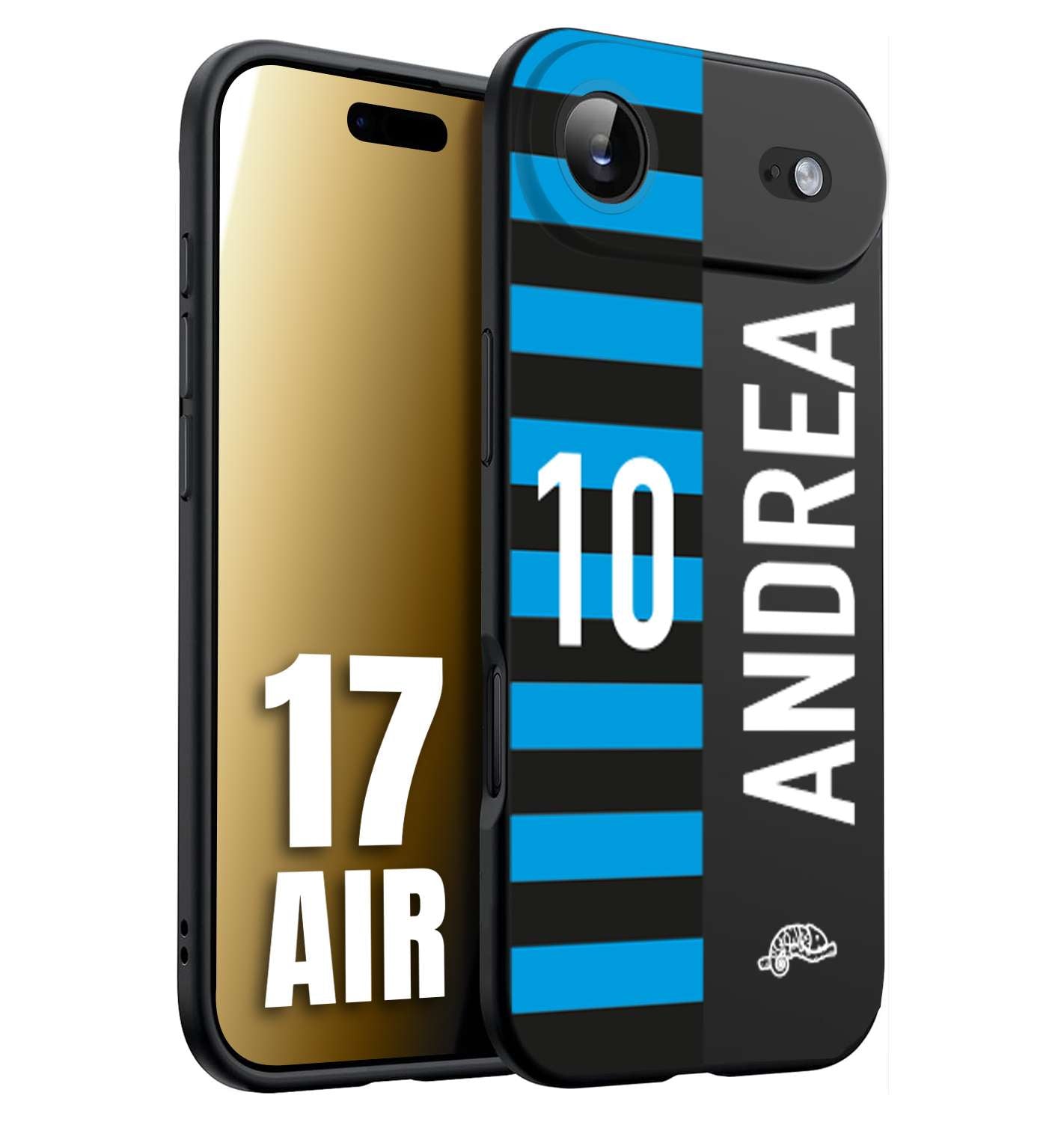 CUSTOMIZZA - Custodia cover nera morbida in tpu compatibile per iPhone 17 AIR personalizzata calcio football nome e numero calciatori nerazzurra