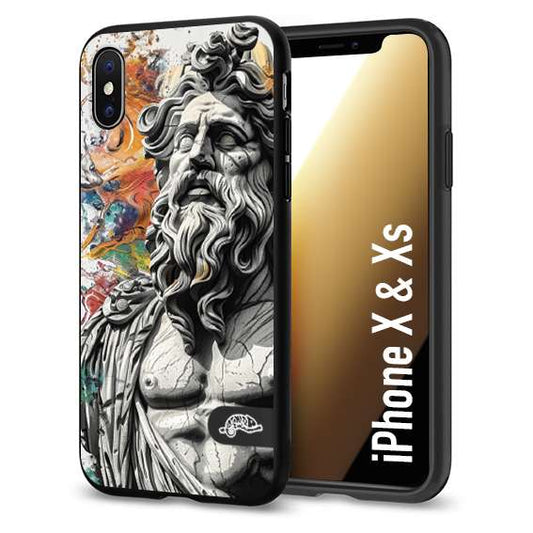 CUSTOMIZZA - Custodia cover nera morbida in tpu compatibile per iPhone X - Xs statua colorata moderna antico tattoo splash color