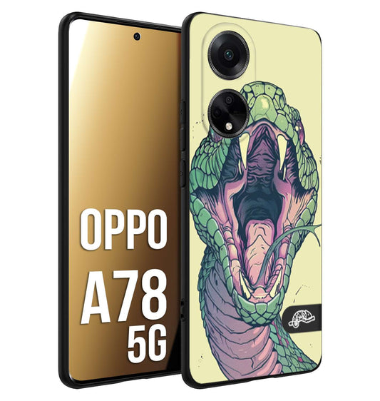 CUSTOMIZZA - Custodia cover nera morbida in tpu compatibile per Oppo A78 5G snake yellow green serpente tatuaggio tattoo disegnato a mano