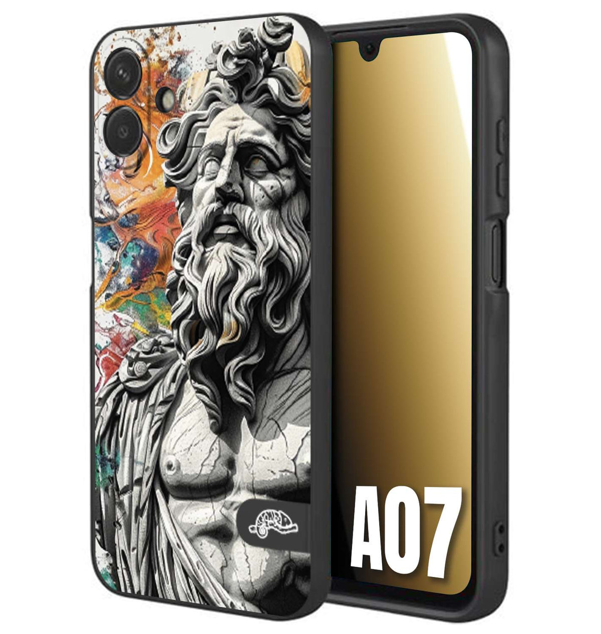 CUSTOMIZZA - Custodia cover nera morbida in tpu compatibile per Samsung A07 statua colorata moderna antico tattoo splash color