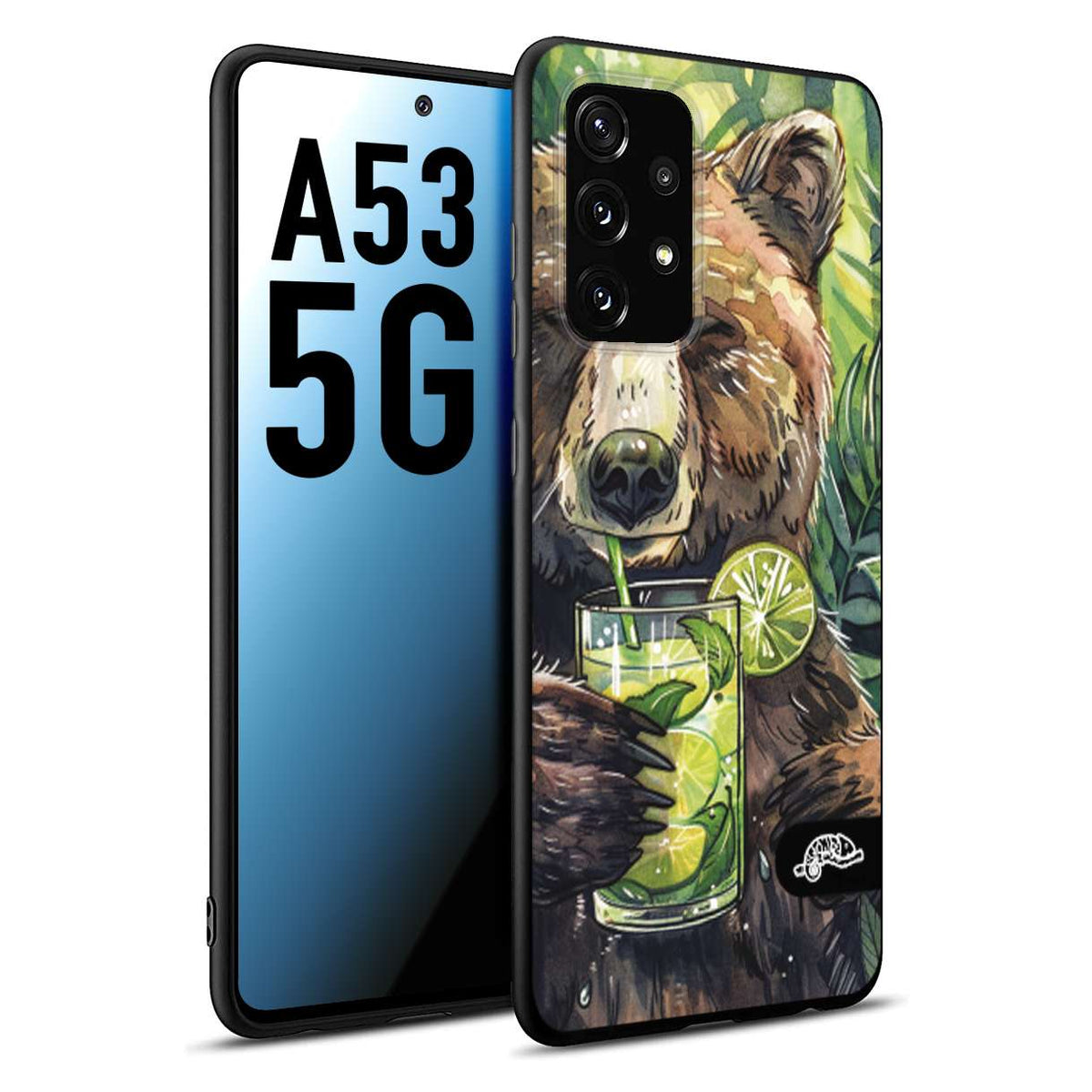 CUSTOMIZZA - Custodia cover nera morbida in tpu compatibile per Samsung A53 5G fiori estate disegnata cocktails animali simpatici orso bear negroni
