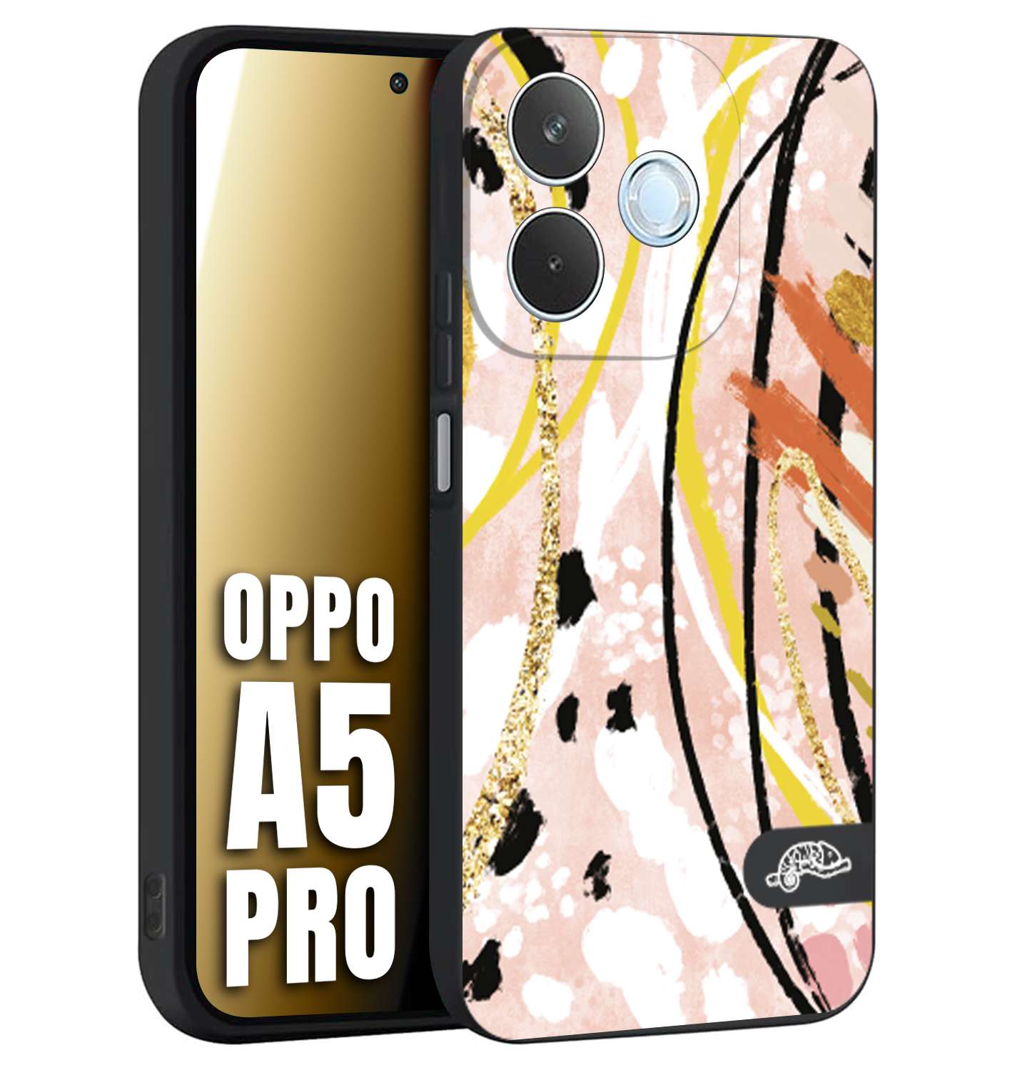 CUSTOMIZZA - Custodia cover nera morbida in tpu compatibile per Oppo A5 PRO fiori astratti donna zebrato leopardato fantasia dorata gialla rosa colorata