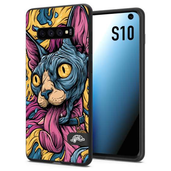CUSTOMIZZA - Custodia cover nera morbida in tpu compatibile per Samsung S10 Sphynx Colorato Pop Art Psichedelico Gatto Blu Rosa Giallo Artistica Fantasy