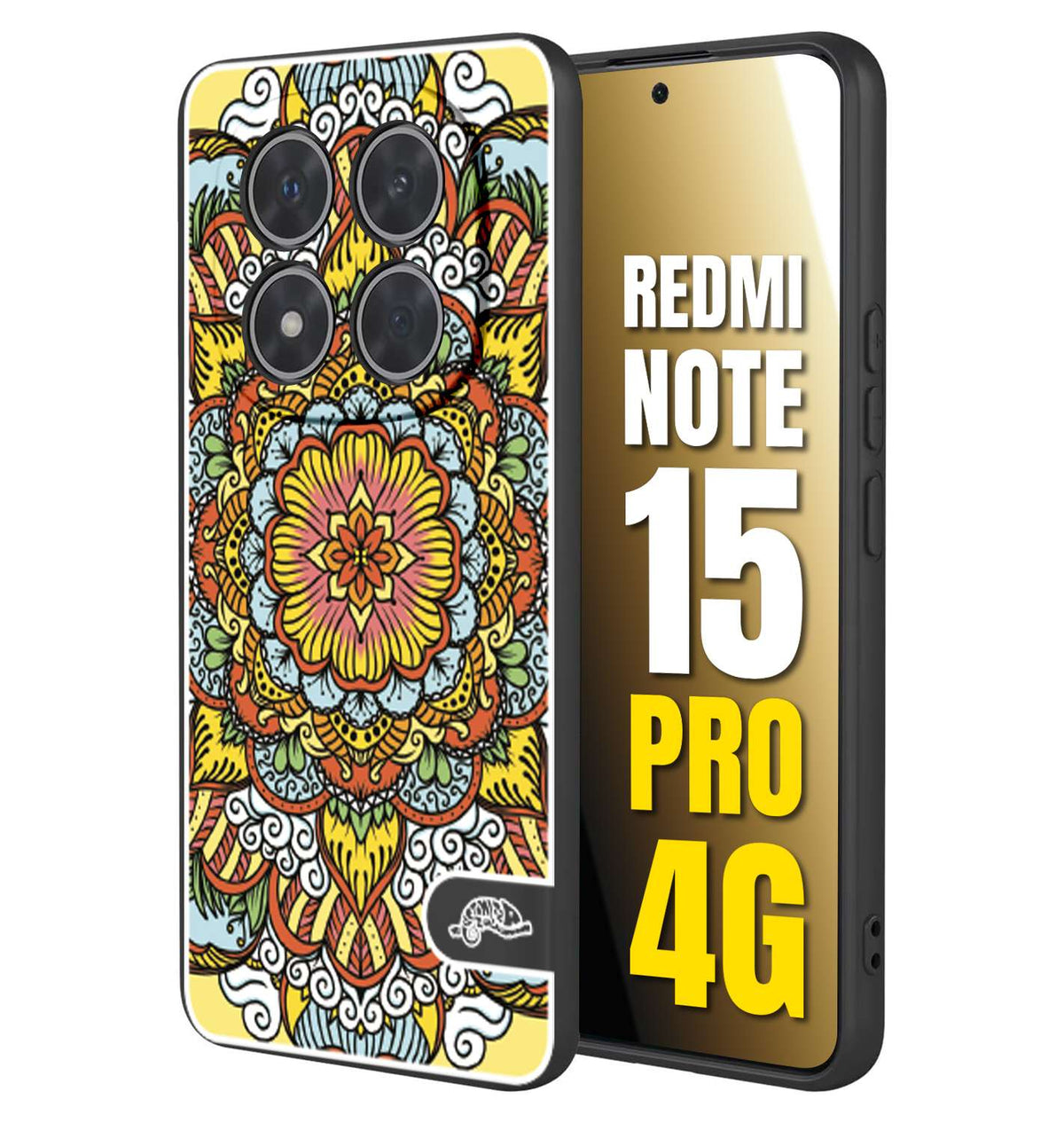 CUSTOMIZZA - Custodia cover nera morbida in tpu compatibile per Xiaomi Redmi Note 15 PRO 4G mandala colorato fiore nuvole arancione