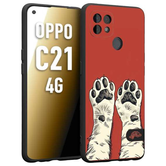 CUSTOMIZZA - Custodia cover nera morbida in tpu compatibile per Realme C21 4G zampe di gatto cat paws rossa red disegnata fumetto cartoon