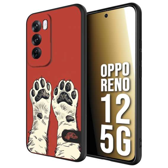 CUSTOMIZZA - Custodia cover nera morbida in tpu compatibile per Oppo Reno 12 5G zampe di gatto cat paws rossa red disegnata fumetto cartoon