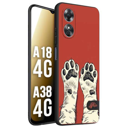 CUSTOMIZZA - Custodia cover nera morbida in tpu compatibile per Oppo A18 4G - A38 4G zampe di gatto cat paws rossa red disegnata fumetto cartoon