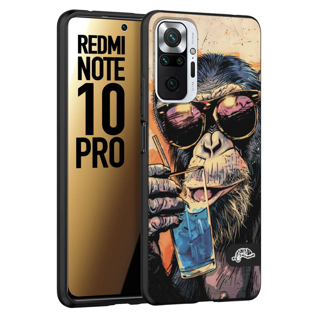 CUSTOMIZZA - Custodia cover nera morbida in tpu compatibile per Xiaomi Redmi Note 10 PRO estate disegnata cocktails animali simpatici scimmia monkey negroni