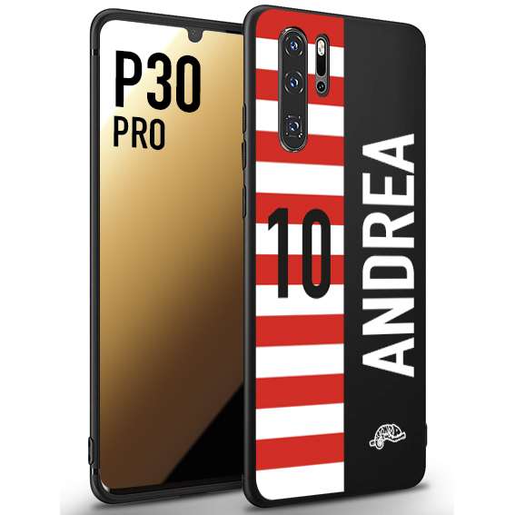 CUSTOMIZZA - Custodia cover nera morbida in tpu compatibile per Huawei P30 PRO personalizzata calcio football nome e numero calciatori bianco rossa