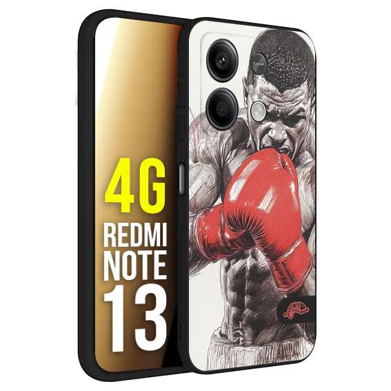 CUSTOMIZZA - Custodia cover nera morbida in tpu compatibile per Xiaomi Redmi Note 13 4G pugilato pugili disegno tattoo guantoni box pesi massimi gancio