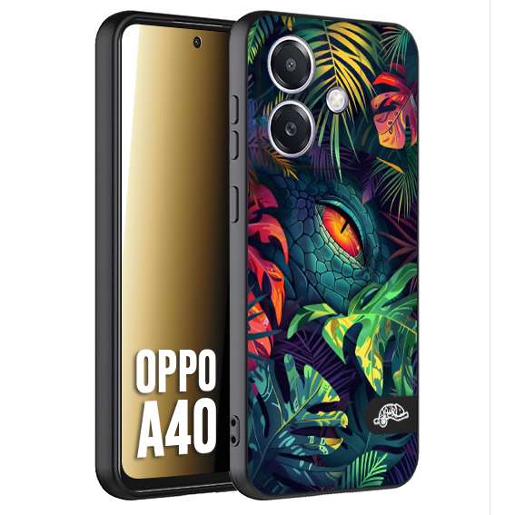 CUSTOMIZZA - Custodia cover nera morbida in tpu compatibile per Oppo A40 animali color giungla tropicale occhio di coccodrillo alligatore disegnato