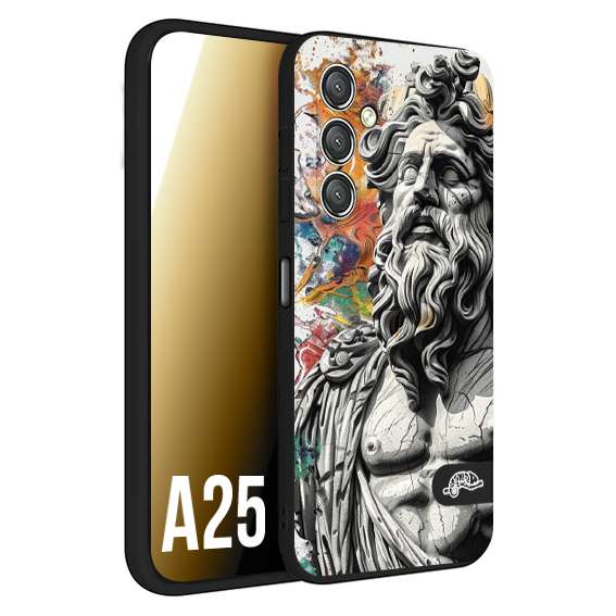 CUSTOMIZZA - Custodia cover nera morbida in tpu compatibile per Samsung A25 statua colorata moderna antico tattoo splash color