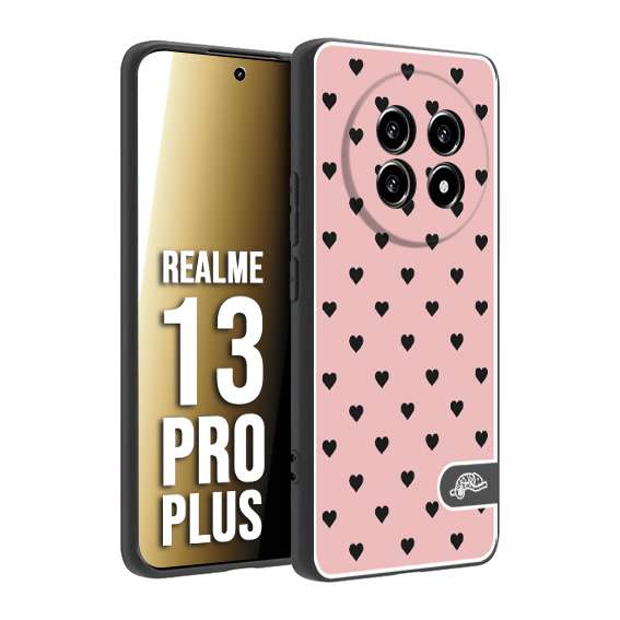 CUSTOMIZZA - Custodia cover nera morbida in tpu compatibile per Realme 13 PRO PLUS cuori pois rosa donna pin up vintage