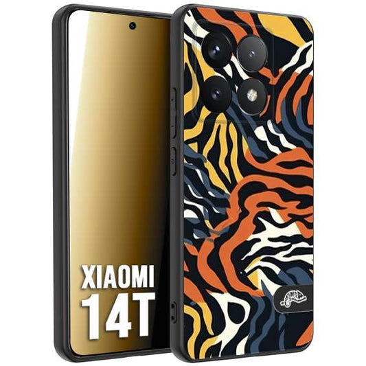 CUSTOMIZZA - Custodia cover nera morbida in tpu compatibile per Xiaomi 14T leopardato maculato tigrato tiger colorata gialla blu arancio