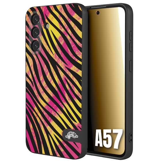 CUSTOMIZZA - Custodia cover nera morbida in tpu compatibile per Samsung A57 zebrata maculata a rilievo soft touch donna fucsia gialla