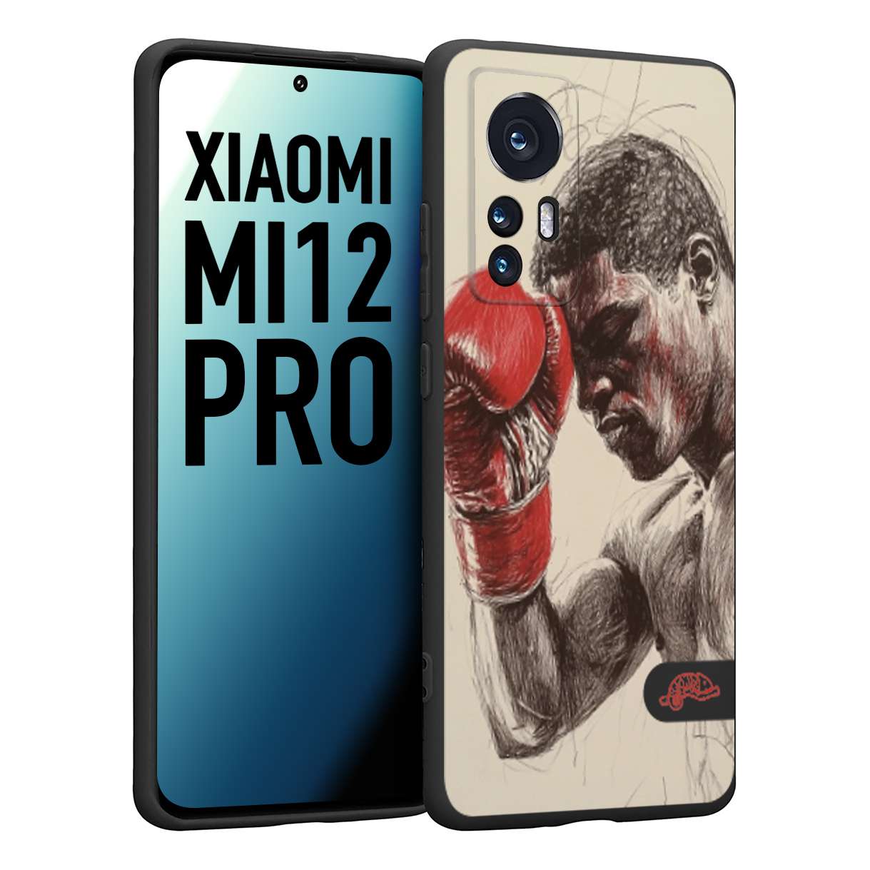 CUSTOMIZZA - Custodia cover nera morbida in tpu compatibile per Xiaomi 12 PRO pugilato pugili disegno tattoo guantoni boxer pesi massimi