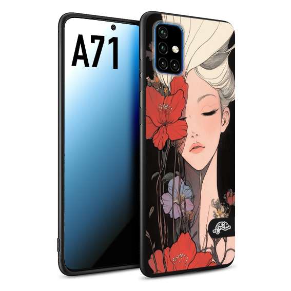 CUSTOMIZZA - Custodia cover nera morbida in tpu compatibile per Samsung A71 woman flower Fantasia Floreale Design Donna e Fiori, Retro Artistico