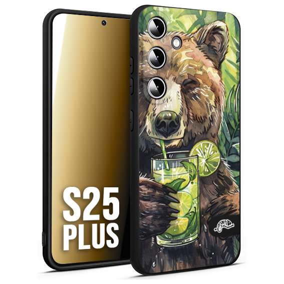 CUSTOMIZZA - Custodia cover nera morbida in tpu compatibile per Samsung S25 PLUS fiori estate disegnata cocktails animali simpatici orso bear negroni