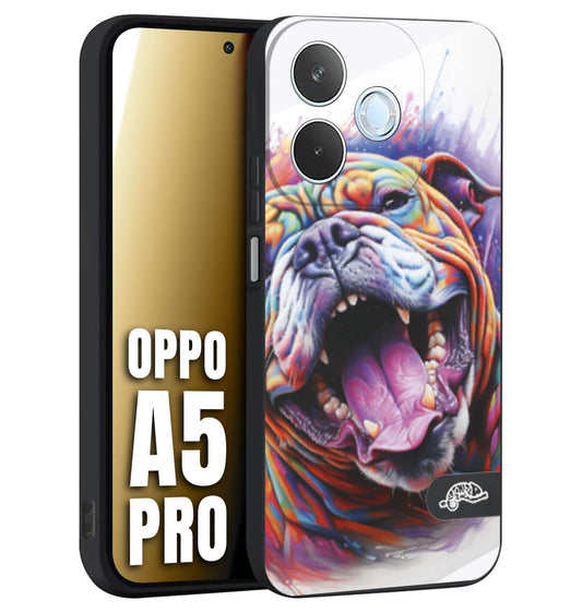 CUSTOMIZZA - Custodia cover nera morbida in tpu compatibile per Oppo A5 PRO animali color bulldog cane dog colori vibranti disegnato schizzo