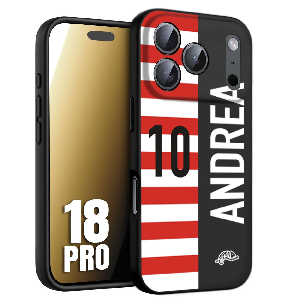 CUSTOMIZZA - Custodia cover nera morbida in tpu compatibile per iPhone 18 PRO personalizzata calcio football nome e numero calciatori bianco rossa