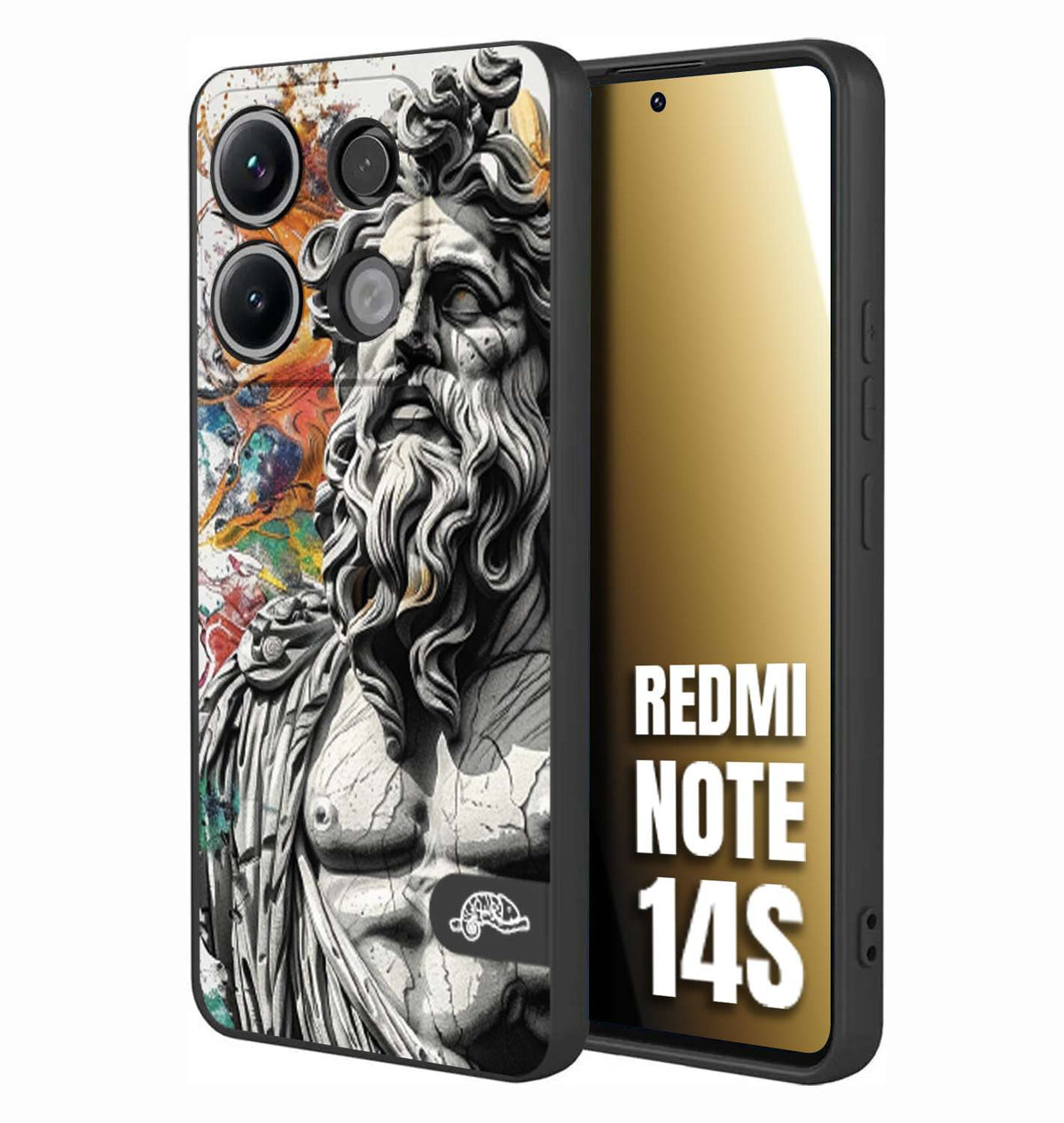 CUSTOMIZZA - Custodia cover nera morbida in tpu compatibile per Xiaomi Redmi Note 14S statua colorata moderna antico tattoo splash color