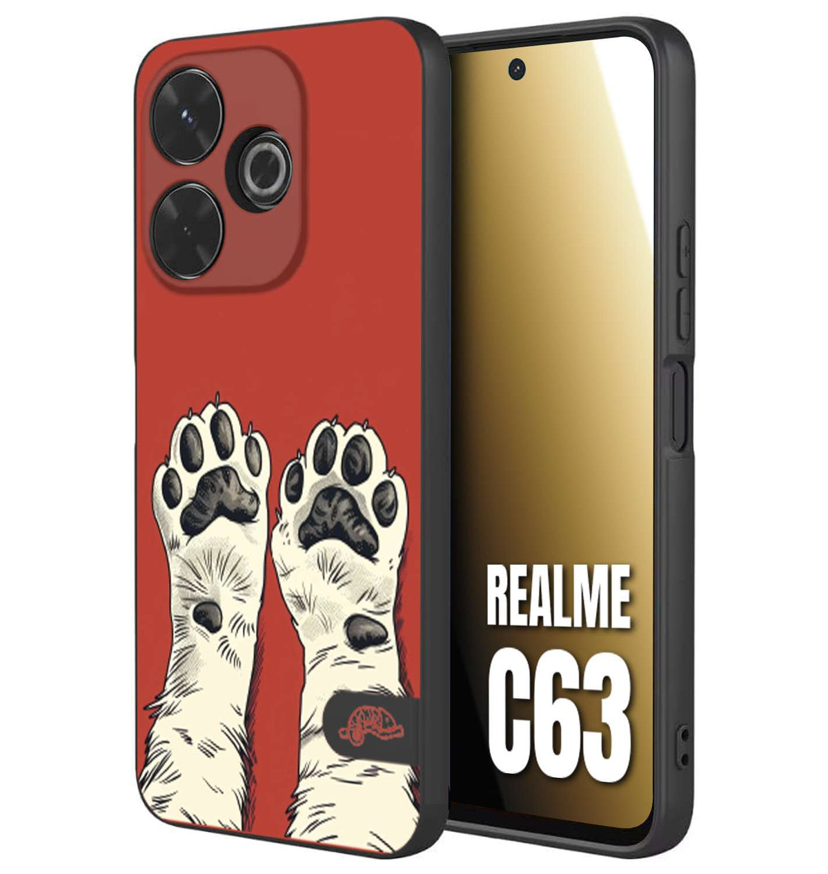 CUSTOMIZZA - Custodia cover nera morbida in tpu compatibile per Realme C63 zampe di gatto cat paws rossa red disegnata fumetto cartoon