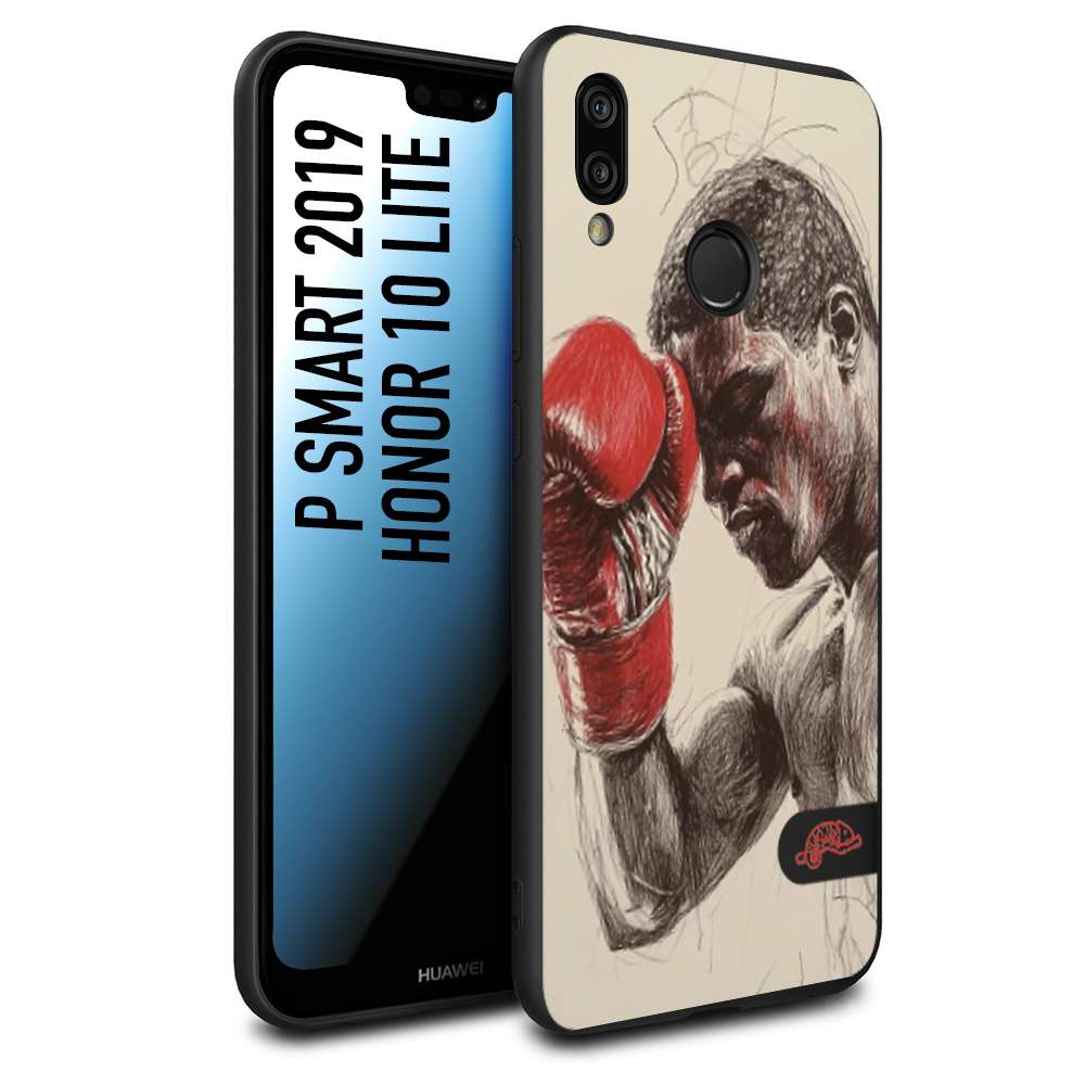 CUSTOMIZZA - Custodia cover nera morbida in tpu compatibile per Huawei P Smart 2019 pugilato pugili disegno tattoo guantoni boxer pesi massimi