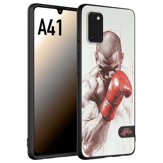 CUSTOMIZZA - Custodia cover nera morbida in tpu compatibile per Samsung A41 pugilato pugili disegno tattoo guantoni box sport primo piano